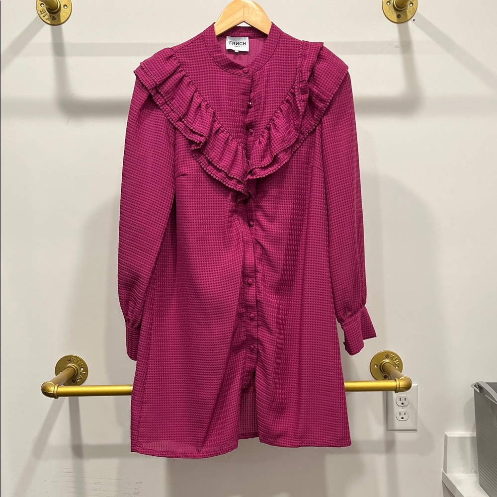 FRNCH Magenta Ruffled Mini Dress